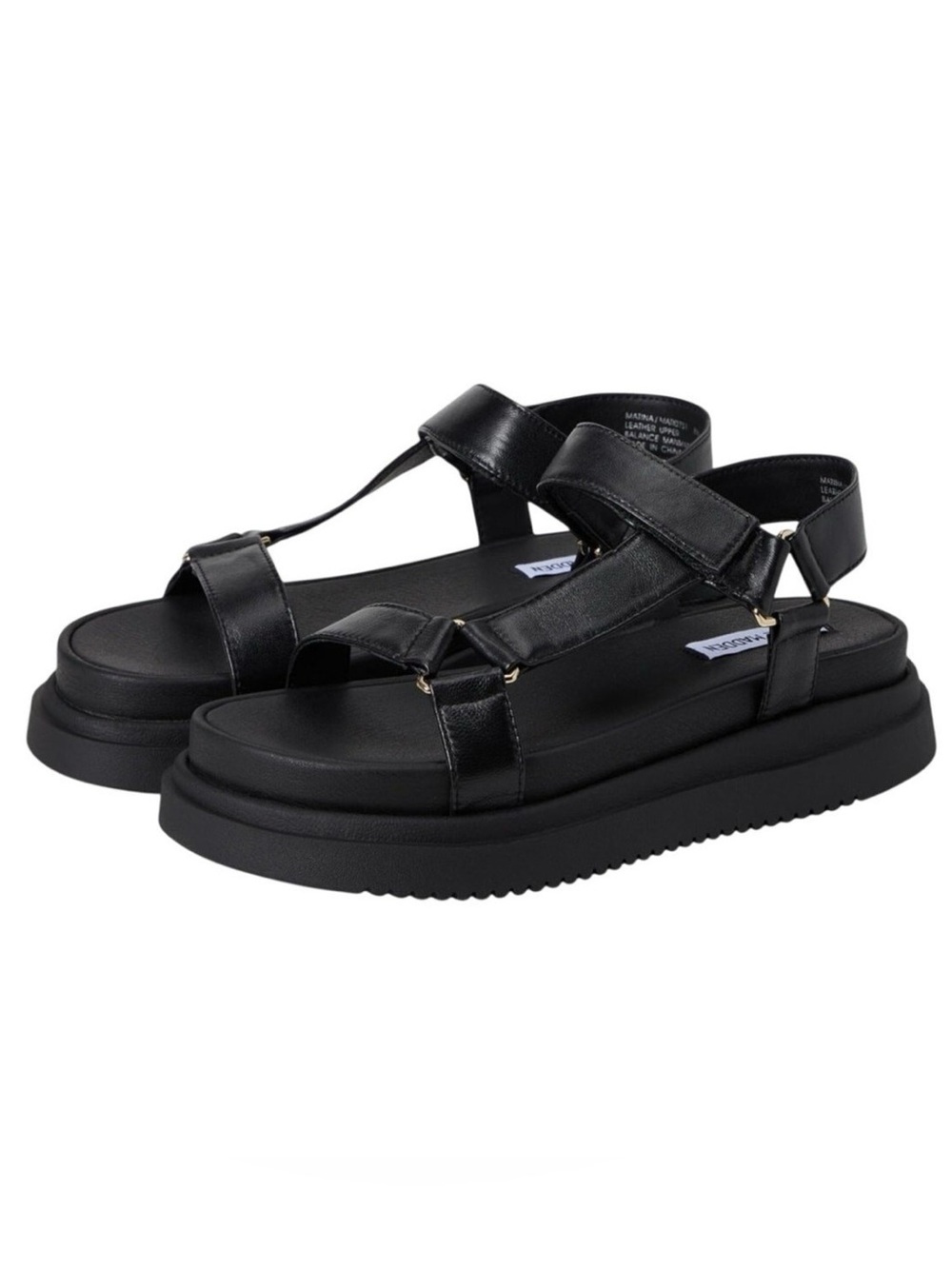 Steve Madden Matina Black Leather Flatform Strappy Sandals 8